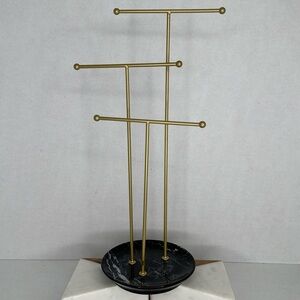 Gold Jewelry Stand with Black Marble Base